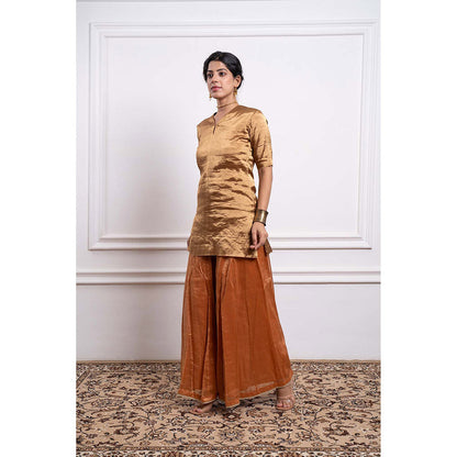 Vinusto Chanderi Handloom Zari Silk Striped Sharara with Kurta and Dupatta (Set of 3)