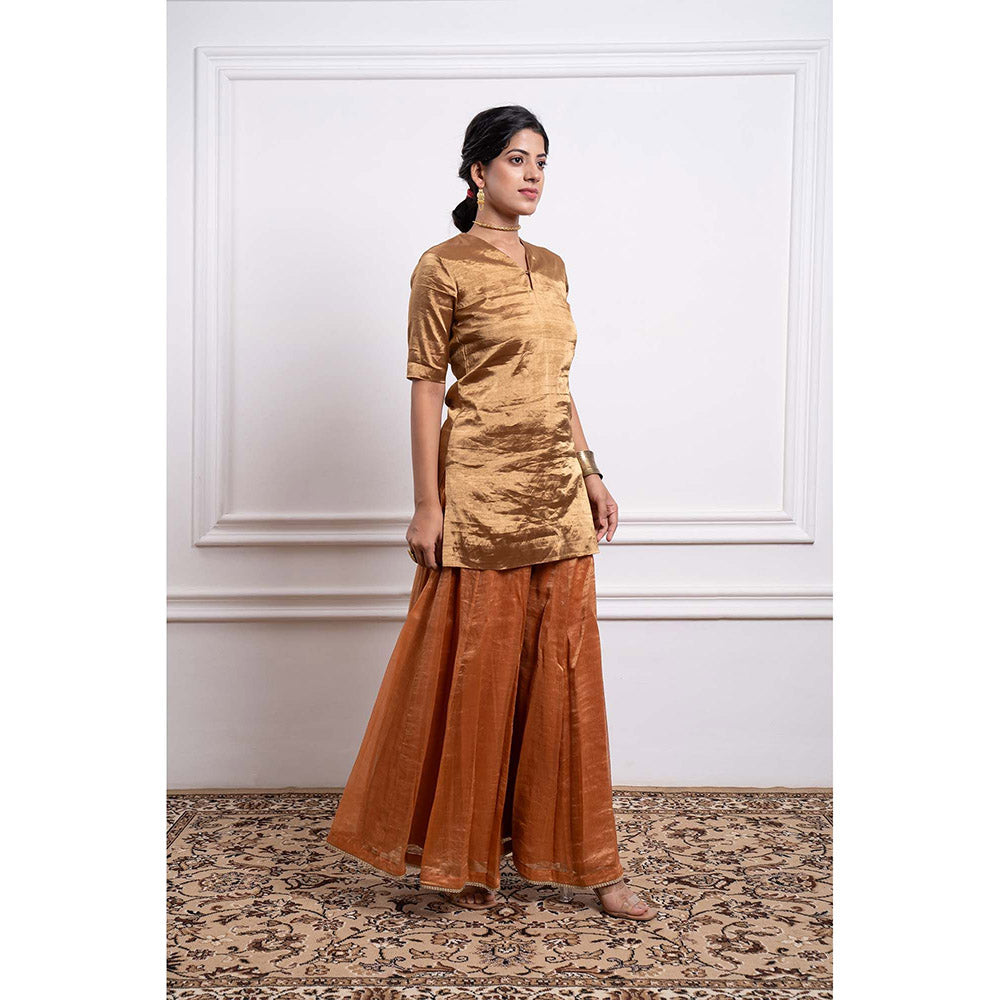 Vinusto Chanderi Handloom Zari Silk Striped Sharara with Kurta and Dupatta (Set of 3)