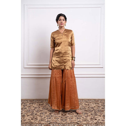 Vinusto Chanderi Handloom Zari Silk Striped Sharara with Kurta and Dupatta (Set of 3)