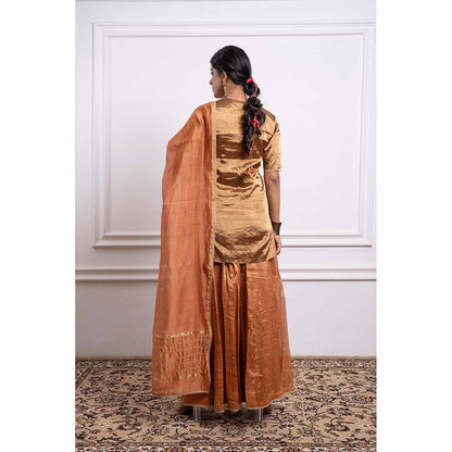 Vinusto Chanderi Handloom Zari Silk Striped Sharara with Kurta and Dupatta (Set of 3)