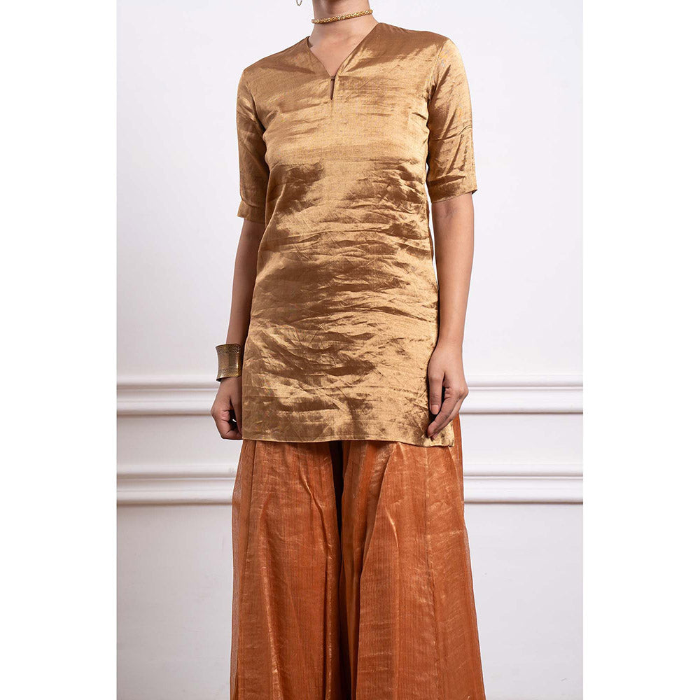 Vinusto Chanderi Handloom Zari Silk Striped Sharara with Kurta and Dupatta (Set of 3)