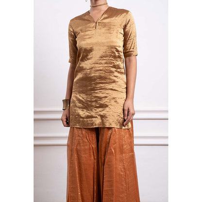 Vinusto Chanderi Handloom Zari Silk Striped Sharara with Kurta and Dupatta (Set of 3)