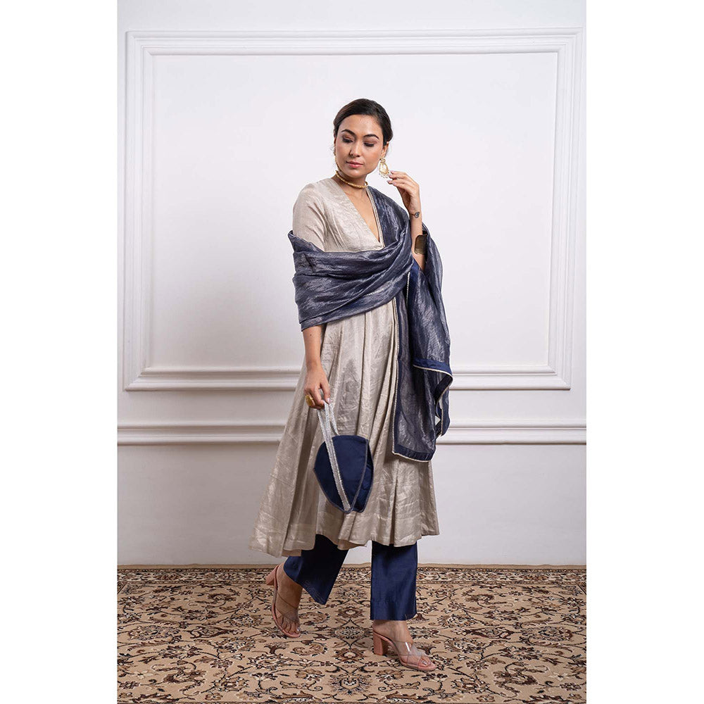 Vinusto Chanderi Handloom Zari Solid Anarkali with Pant and Dupatta (Set of 3)