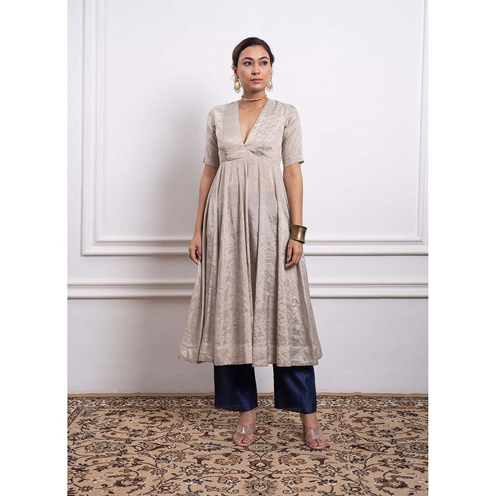 Vinusto Chanderi Zari Solid Anarkali Kurta and Pant (Set of 2)