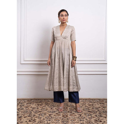 Vinusto Chanderi Zari Solid Anarkali Kurta and Pant (Set of 2)