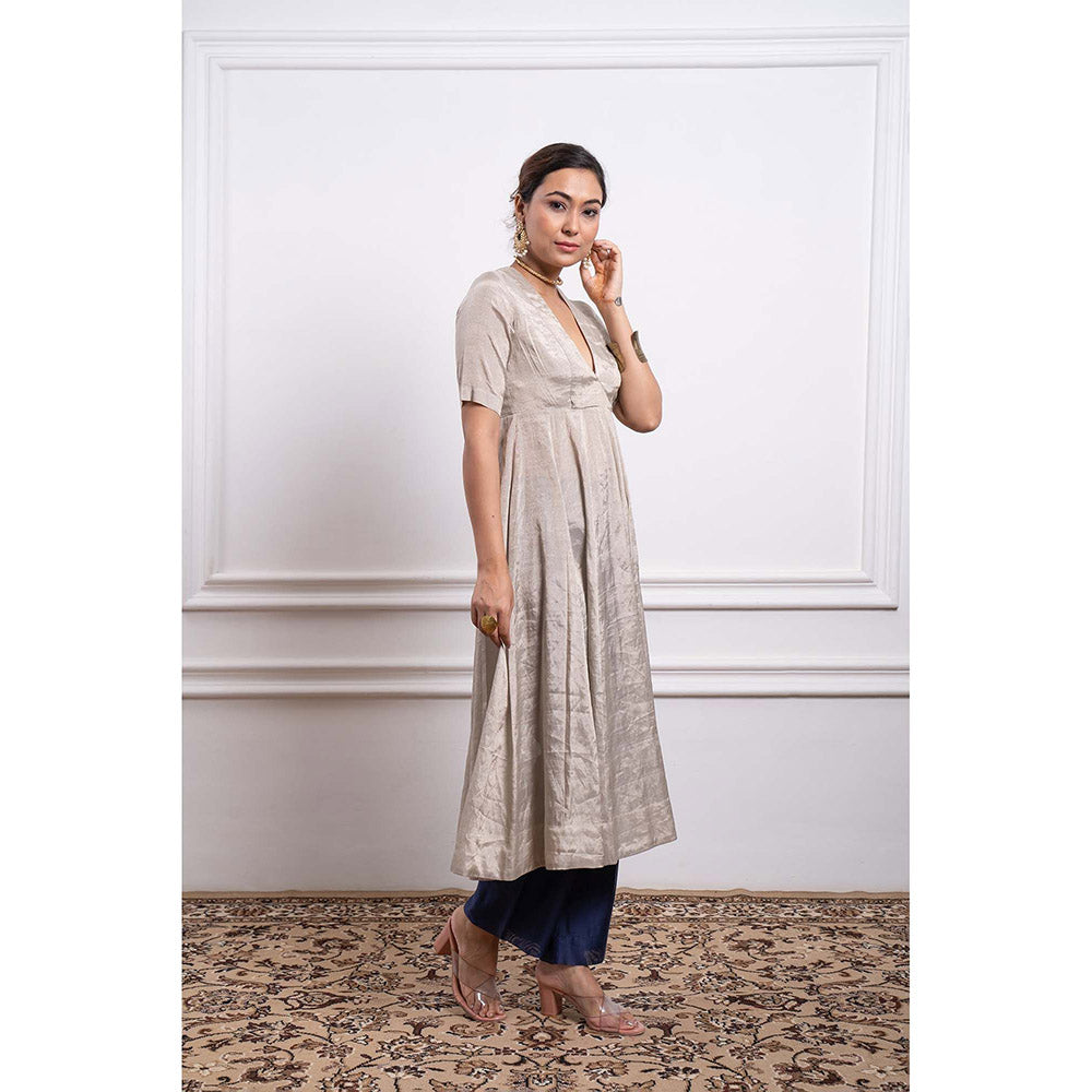 Vinusto Chanderi Zari Solid Anarkali Kurta and Pant (Set of 2)