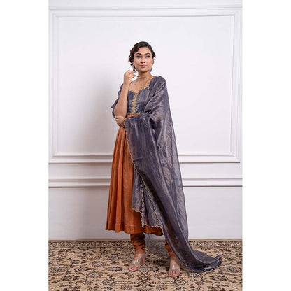 Vinusto Chanderi Embroidered Stripes Anarkali and Churidar (Set of 3)