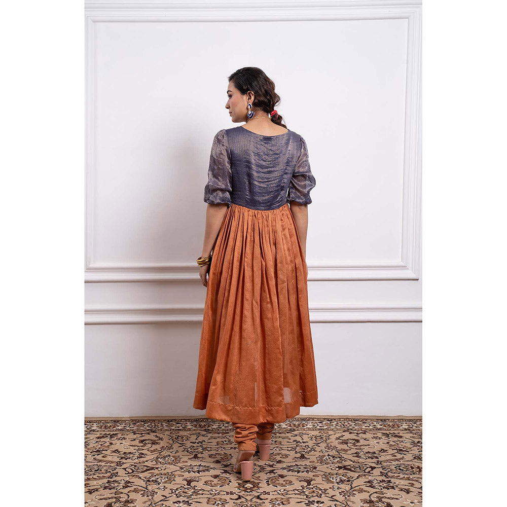 Vinusto Chanderi Embroidered Stripes Anarkali with Churidar and Dupatta (Set of 2)