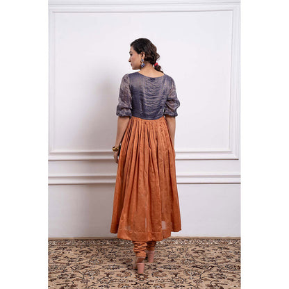 Vinusto Chanderi Embroidered Stripes Anarkali with Churidar and Dupatta (Set of 2)