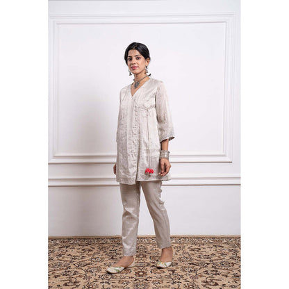 Vinusto Embroidered Zari Silk Wrap Kurta with Pant (Set of 2)