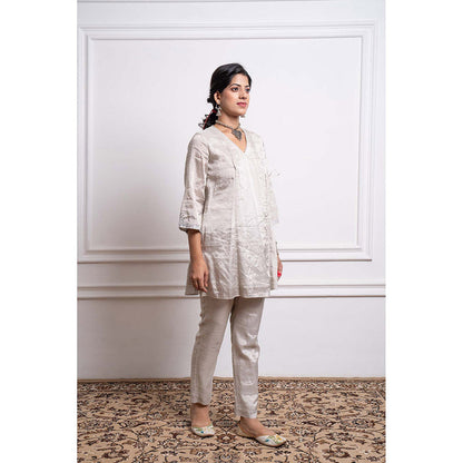 Vinusto Embroidered Zari Silk Wrap Kurta with Pant (Set of 2)