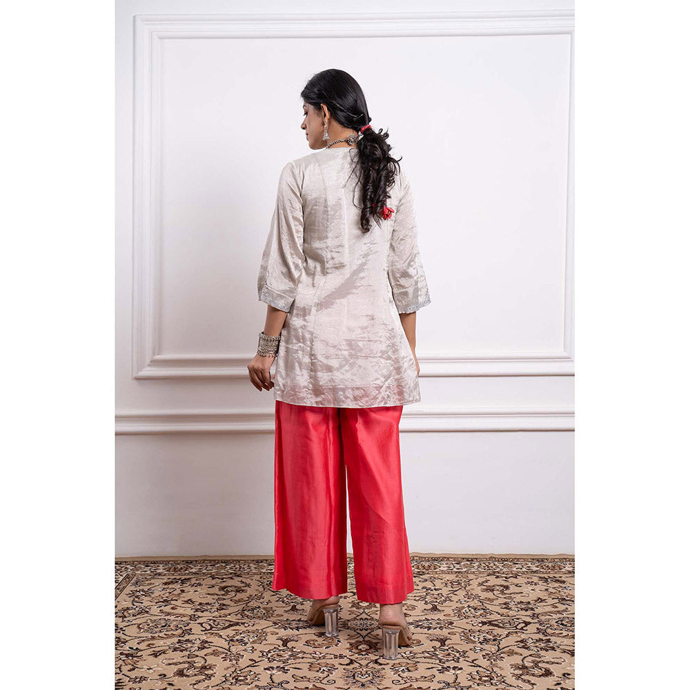 Vinusto Chanderi Embroidered Zari Wrap Kurti with Palazzo and Dupatta (Set of 3)