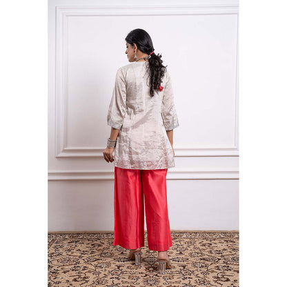 Vinusto Chanderi Embroidered Zari Wrap Kurti with Palazzo and Dupatta (Set of 3)