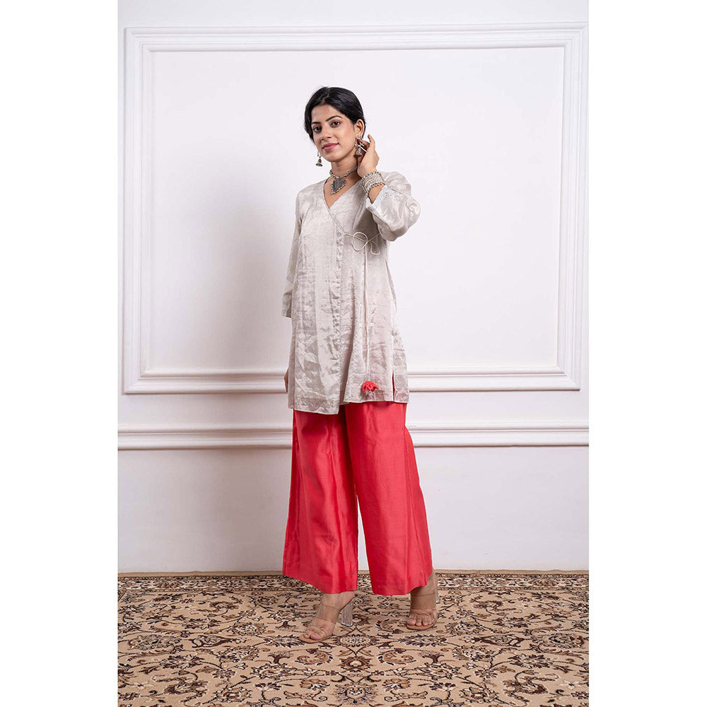 Vinusto Chanderi Embroidered Zari Wrap Kurti with Palazzo and Dupatta (Set of 3)