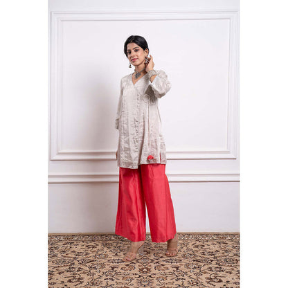 Vinusto Chanderi Embroidered Zari Wrap Kurti with Palazzo and Dupatta (Set of 3)