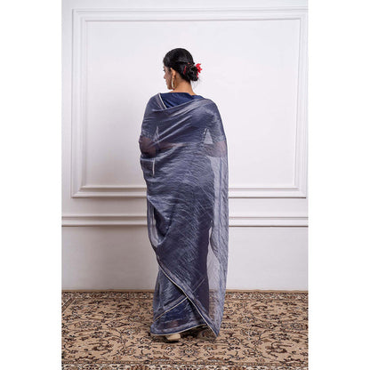 Vinusto Chanderi Striped Pearl Lace Details Saree and Stitched Blouse