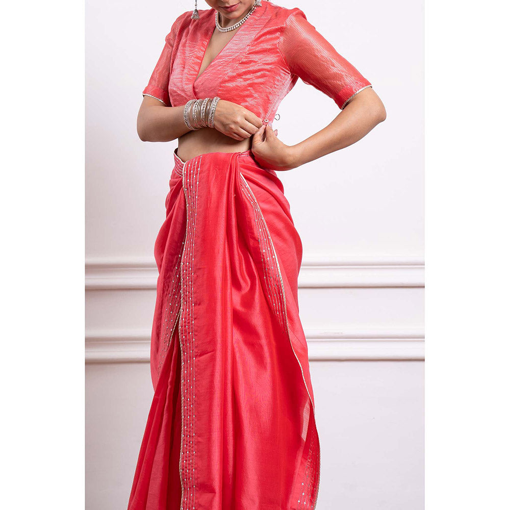 Vinusto Chanderi Zari Embroidered Saree with Stitched Blouse