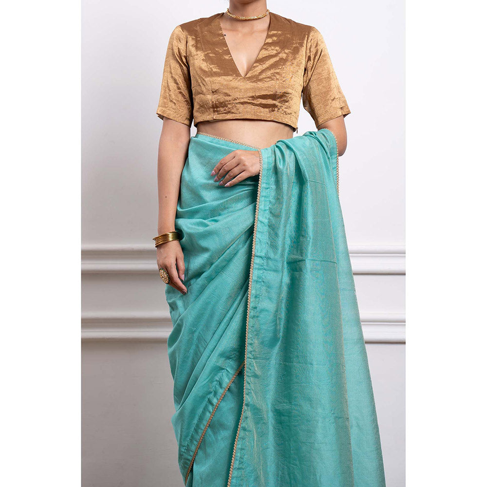 Vinusto Chanderi Zari Solid Saree and Stitched Blouse