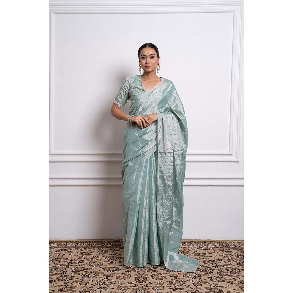 Vinusto Zari Silk Embroidered Saree and Stitched Blouse
