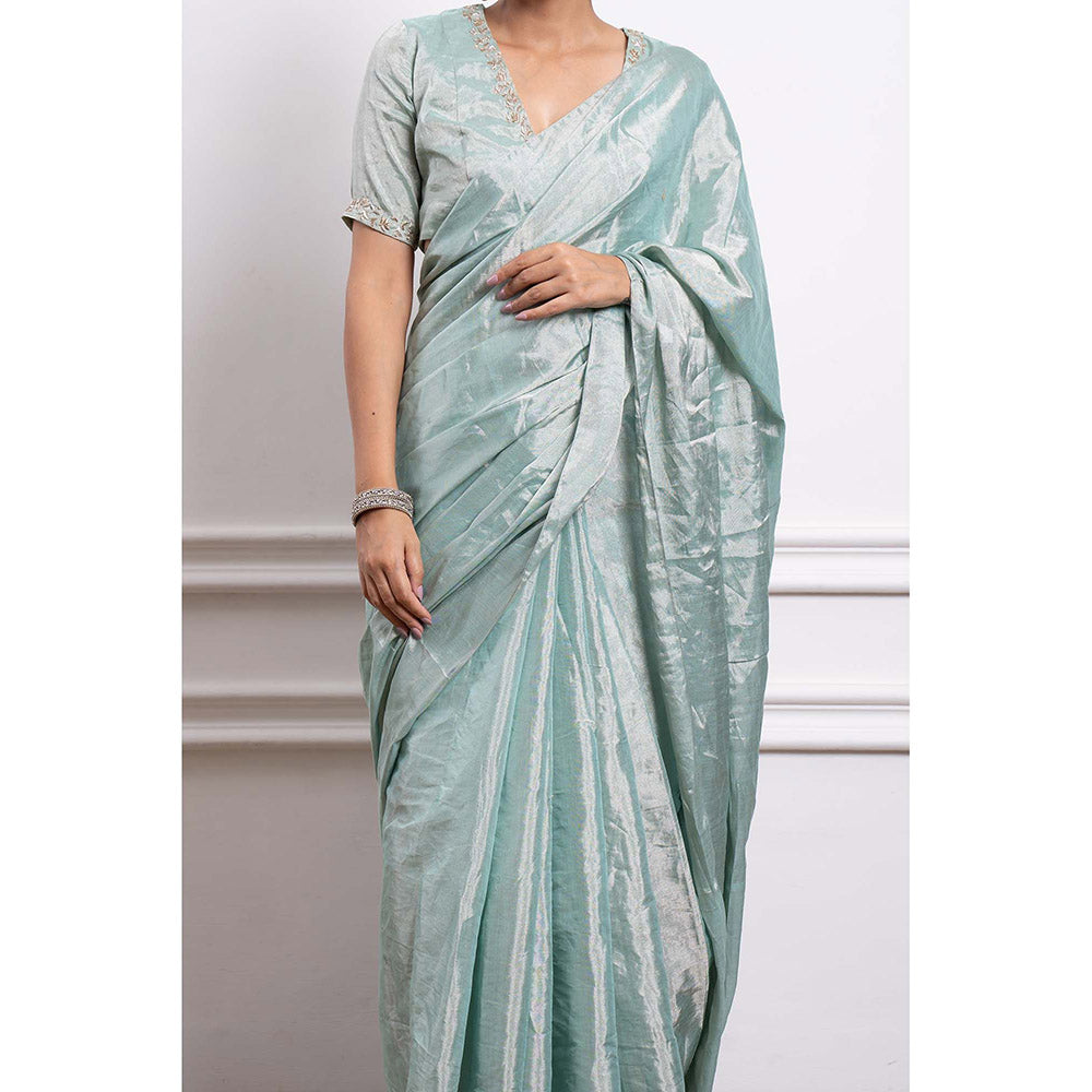 Vinusto Zari Silk Embroidered Saree and Stitched Blouse
