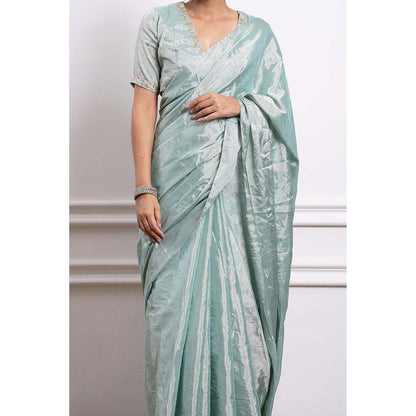 Vinusto Zari Silk Embroidered Saree and Stitched Blouse