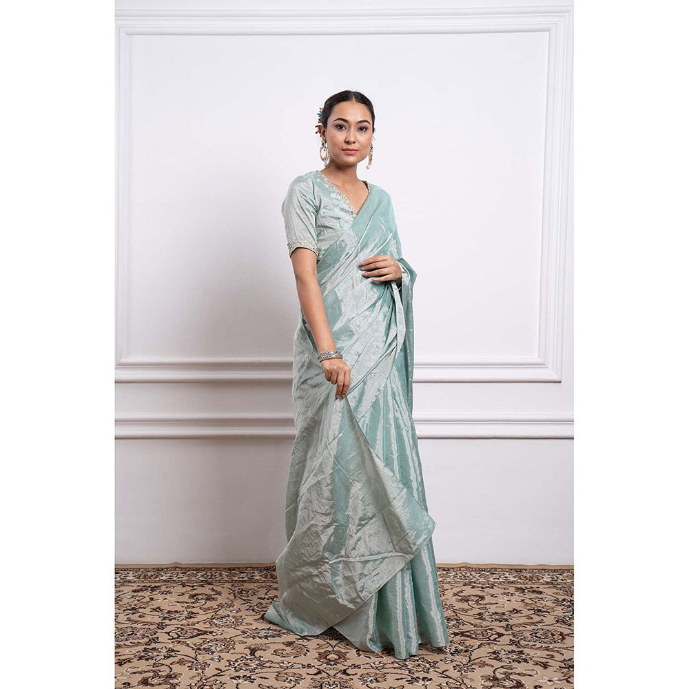 Vinusto Zari Silk Embroidered Saree and Stitched Blouse