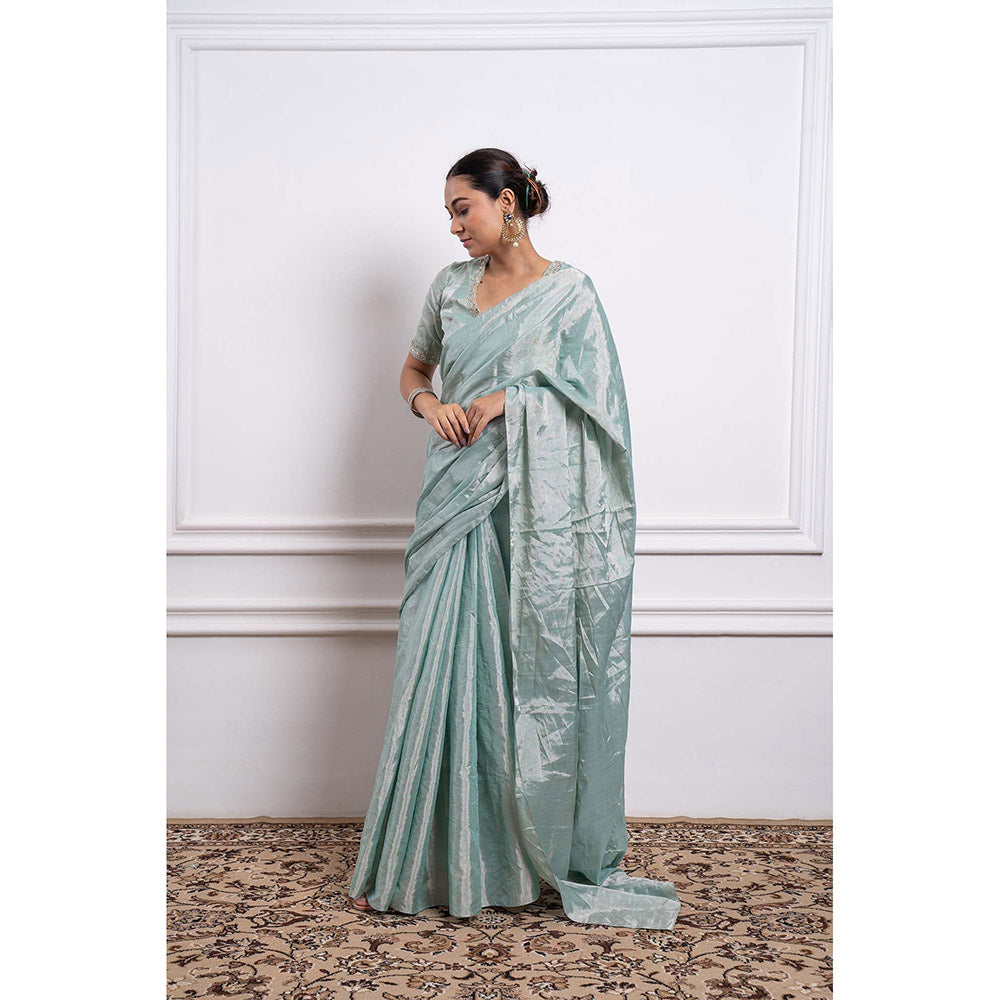 Vinusto Zari Silk Embroidered Saree and Stitched Blouse