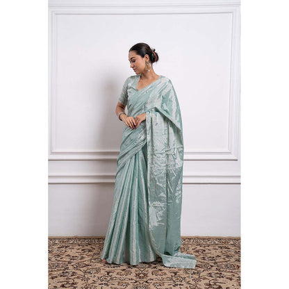 Vinusto Zari Silk Embroidered Saree and Stitched Blouse
