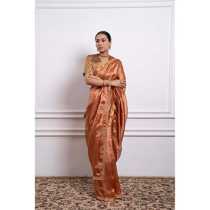 Vinusto Silk Embroidered Zari Saree and Stitched Blouse