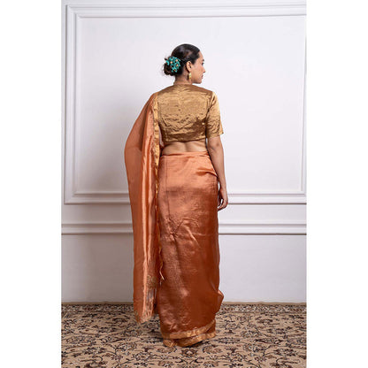 Vinusto Silk Embroidered Zari Saree and Stitched Blouse