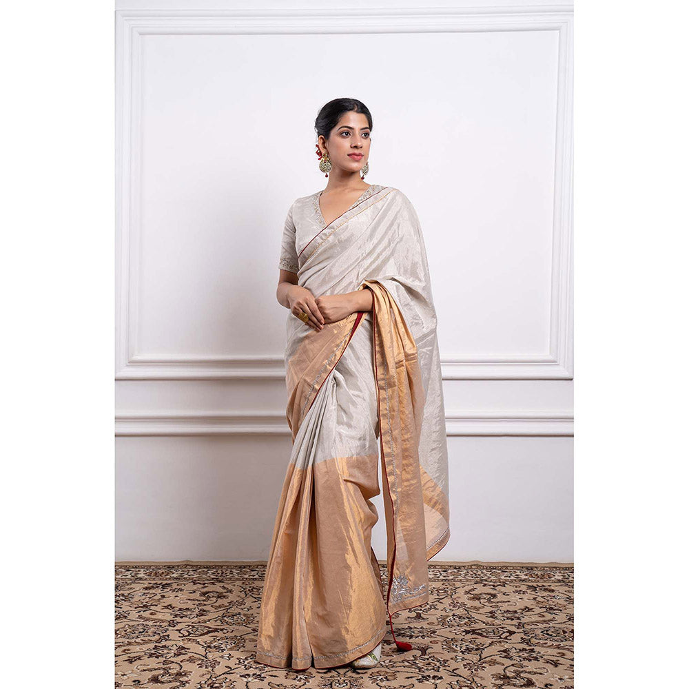 Vinusto Zari Silk Embroidered Saree and Stitched Blouse