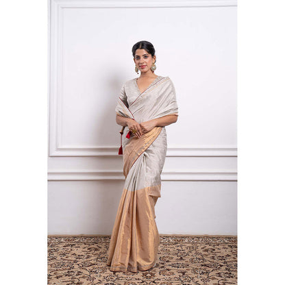 Vinusto Zari Silk Embroidered Saree and Stitched Blouse
