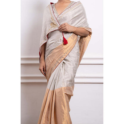 Vinusto Zari Silk Embroidered Saree and Stitched Blouse