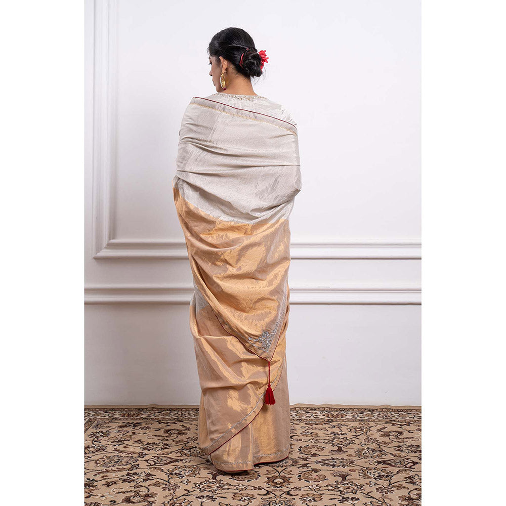 Vinusto Zari Silk Embroidered Saree and Stitched Blouse