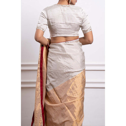 Vinusto Zari Silk Embroidered Saree and Stitched Blouse