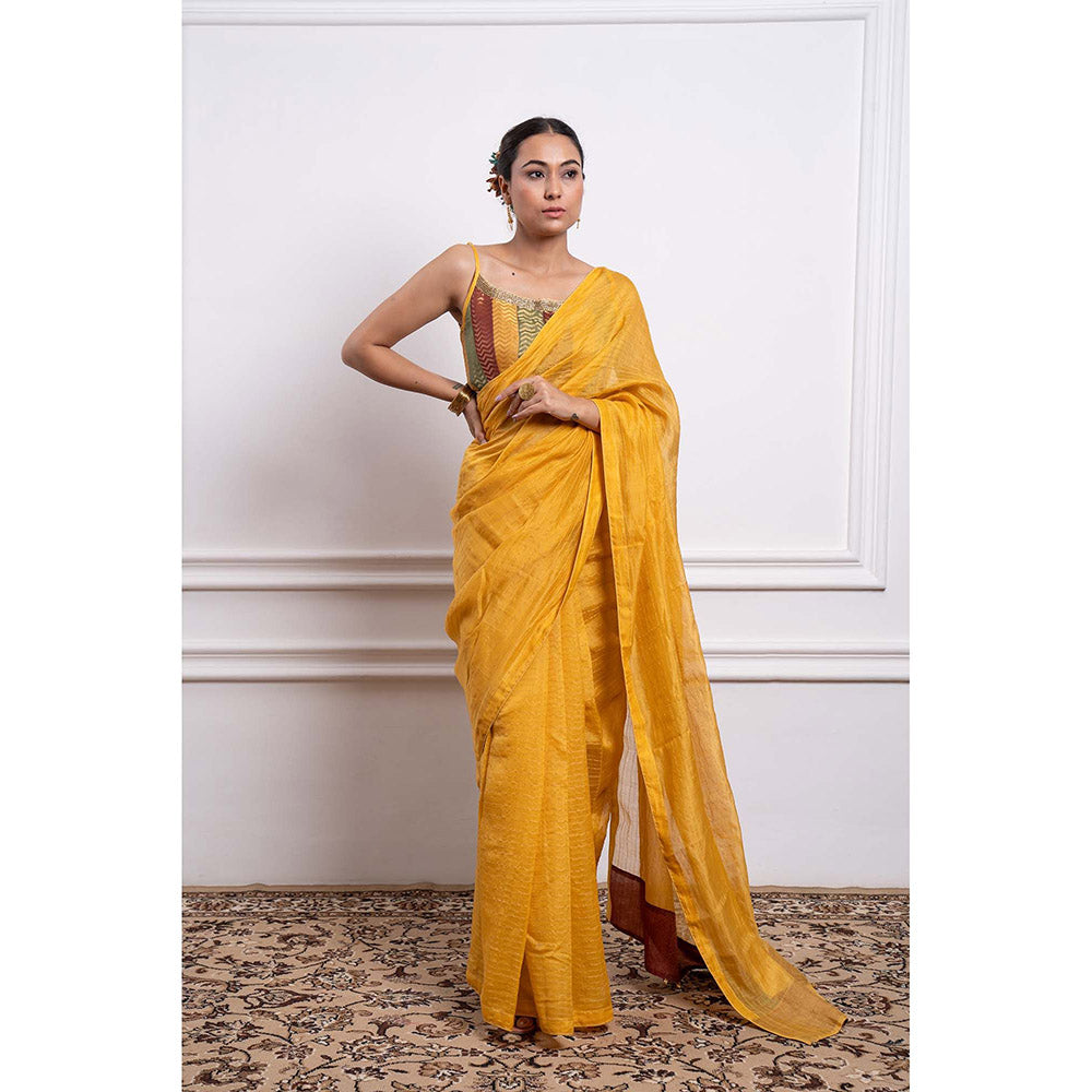 Vinusto Chanderi Handloom Striped Saree and Stitched Blouse