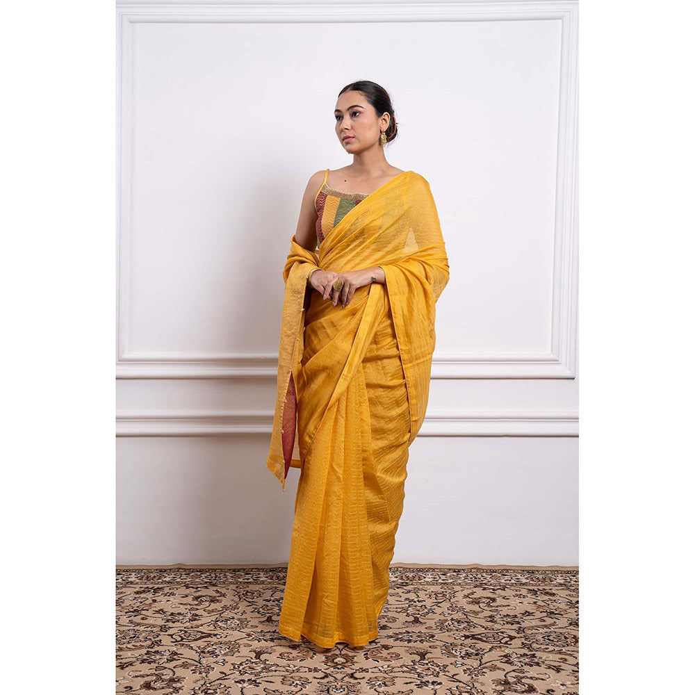 Vinusto Chanderi Handloom Striped Saree and Stitched Blouse