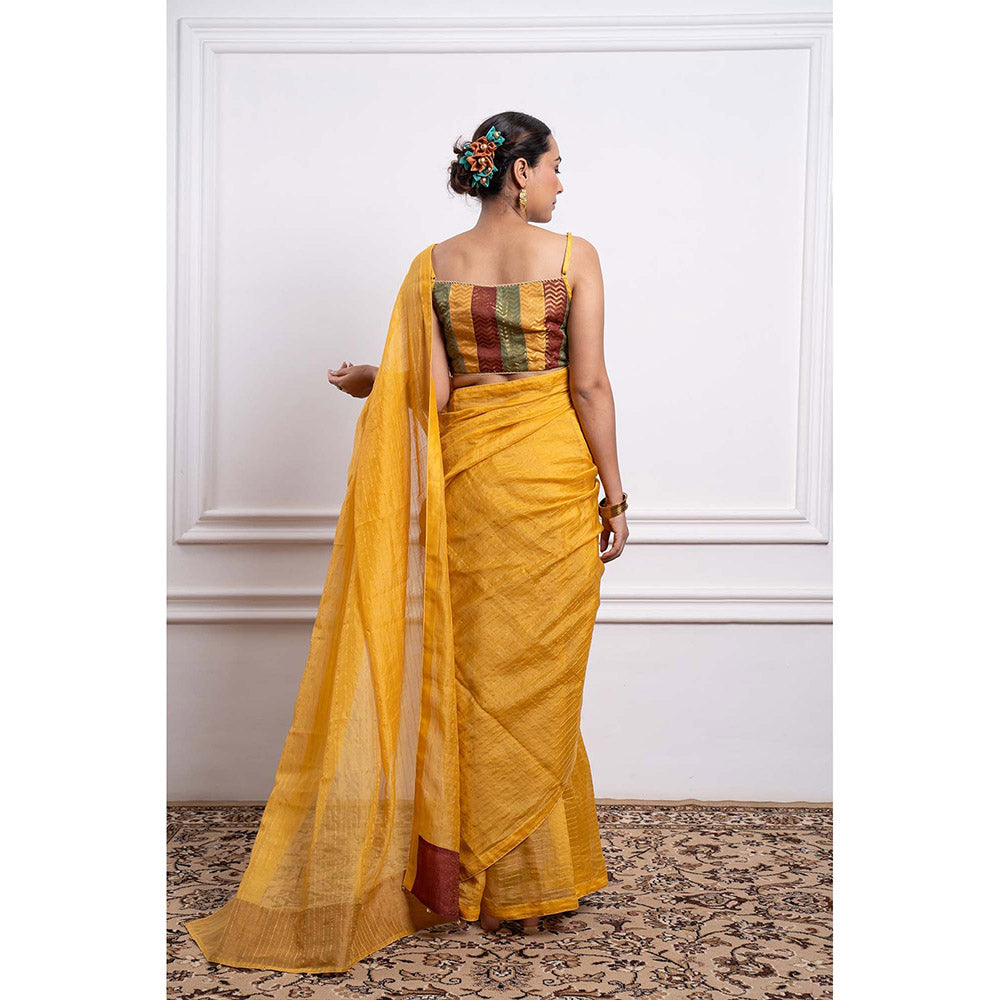 Vinusto Chanderi Handloom Striped Saree and Stitched Blouse