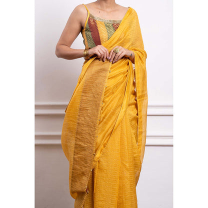 Vinusto Chanderi Handloom Striped Saree and Stitched Blouse