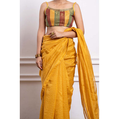 Vinusto Chanderi Handloom Striped Saree and Stitched Blouse