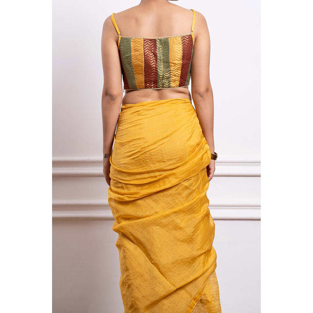 Vinusto Chanderi Handloom Striped Saree and Stitched Blouse