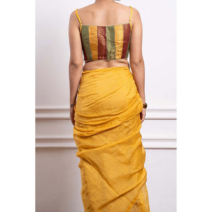 Vinusto Chanderi Handloom Striped Saree and Stitched Blouse