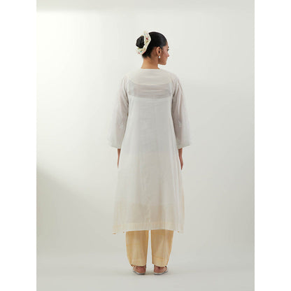 Vinusto White Chikankari A-Line Kurta with Slip and Pant