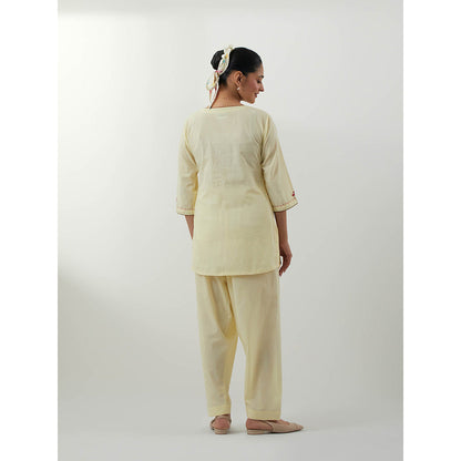 Vinusto Butter Yellow Embroidered Kurti with Salwar
