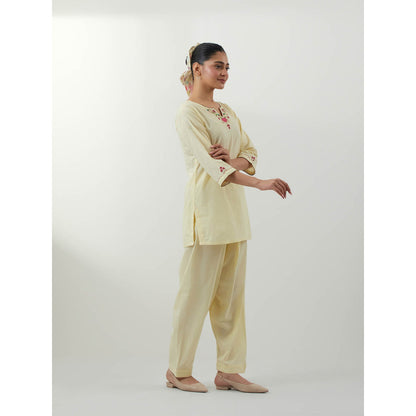 Vinusto Butter Yellow Embroidered Kurti with Salwar