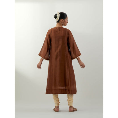 Vinusto Brown Pin Tuck Kurta with Slip and Churidar