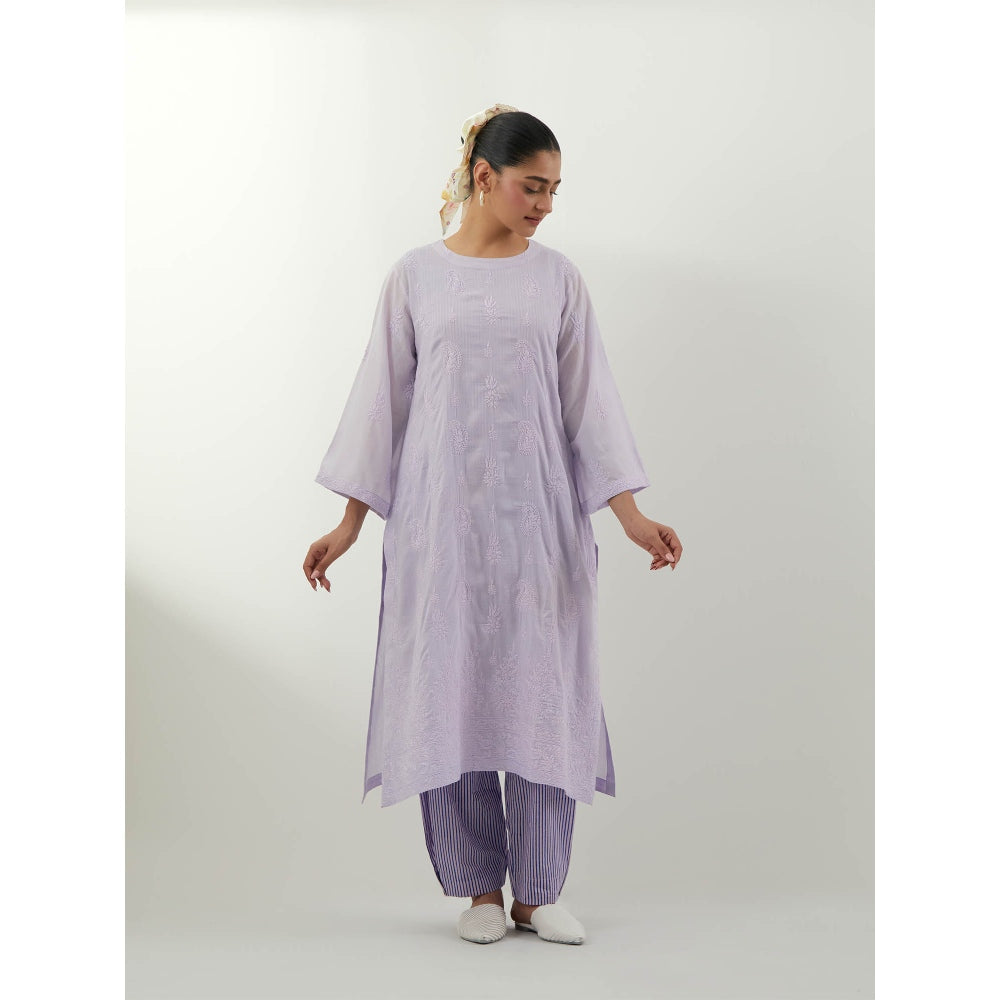 Vinusto Lavender Chikankari Kurta with Pant and Slip