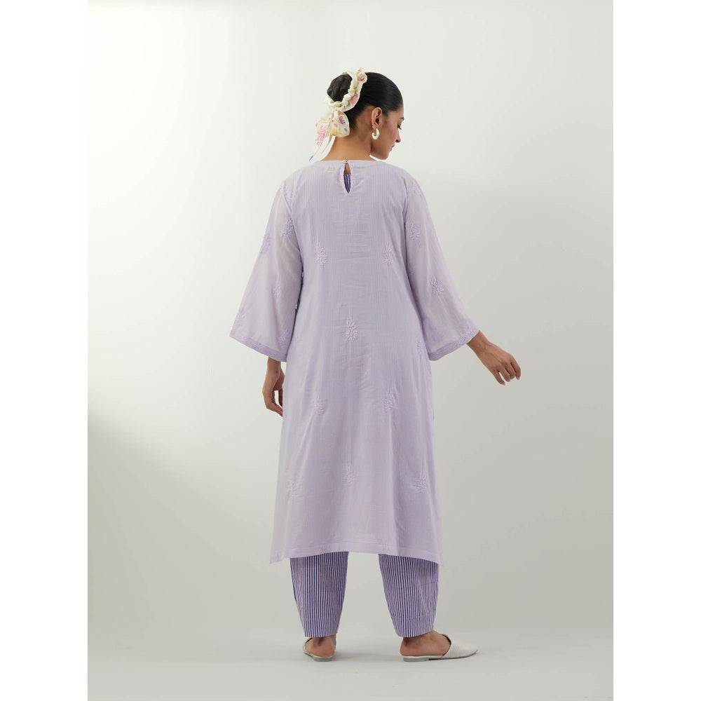 Vinusto Lavender Chikankari Kurta with Pant and Slip
