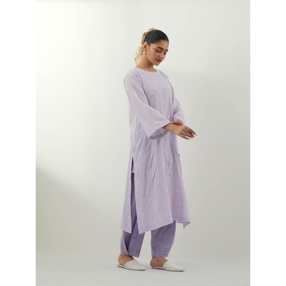 Vinusto Lavender Chikankari Kurta with Pant and Slip