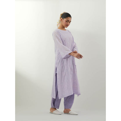 Vinusto Lavender Chikankari Kurta with Pant and Slip